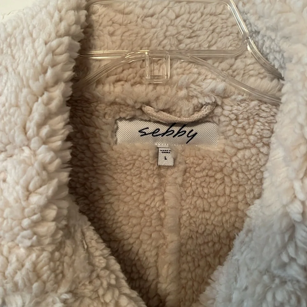 Sebby cream color faux suede Sherpa jacket. Women’s size Large. New with tags - Picture 2 of 10